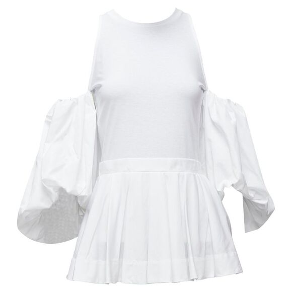Alexander Mcqueen Cotton Cold Shoulder Puff Sleeve Peplum Tshirt